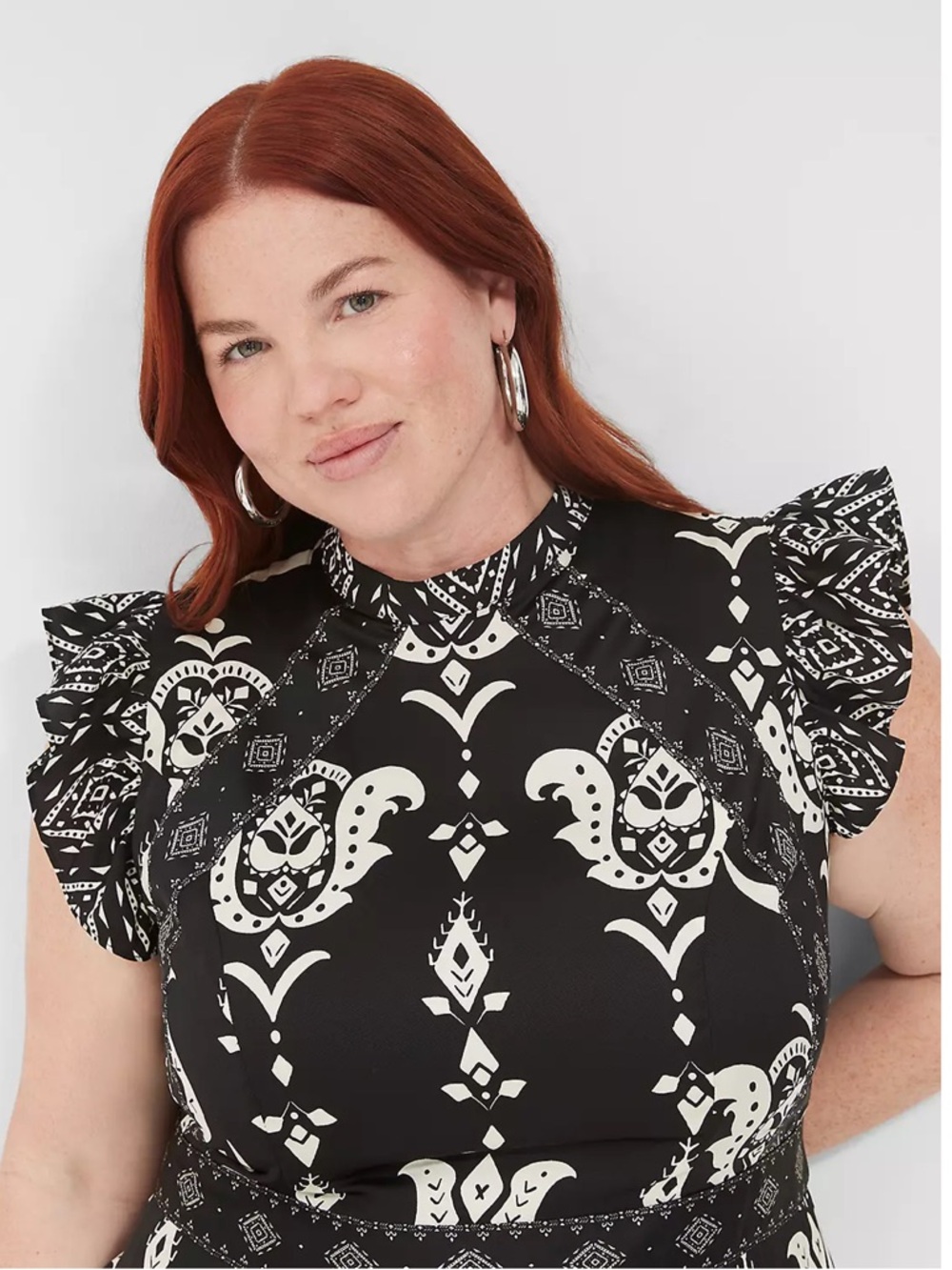 Lane Bryant Black & White Mock Neck Floral Paisley Midi Dress NWT - Size 18 - Picture 3 of 13
